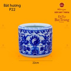 Bát Hương Men Lam Họa Tiết Song Long Chầu Nguyệt