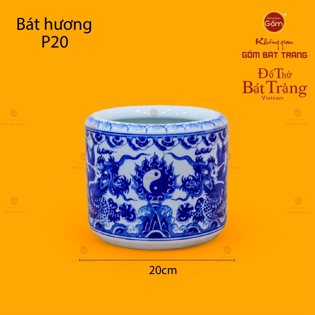 Bát Hương Men Lam Họa Tiết Song Long Chầu Nguyệt