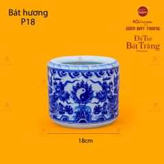 Bát Hương Men Lam Họa Tiết Song Long Chầu Nguyệt