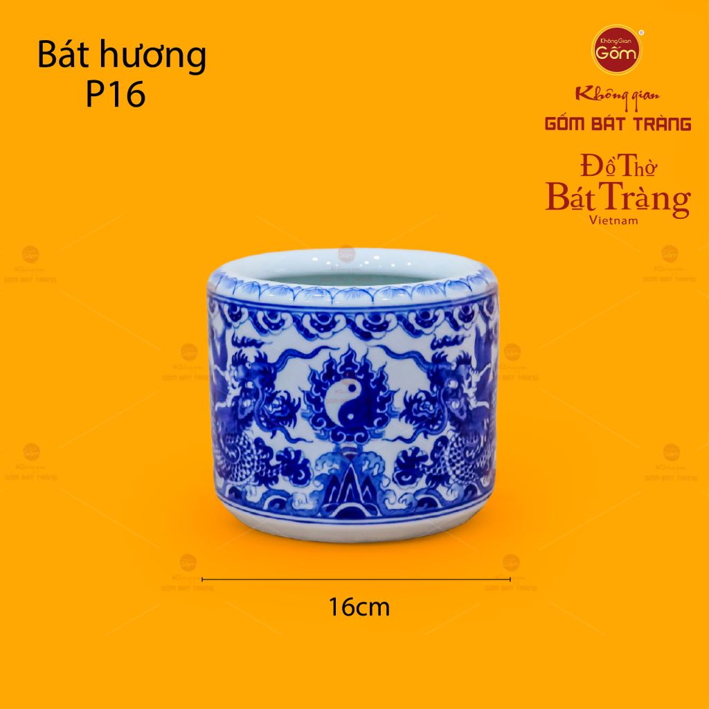 Bát Hương Men Lam Họa Tiết Song Long Chầu Nguyệt