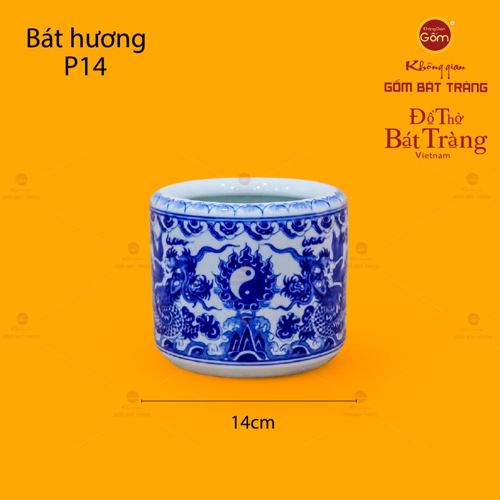 Bát Hương Men Lam Họa Tiết Song Long Chầu Nguyệt