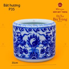 Bát Hương Men Lam Họa Tiết Song Long Chầu Nguyệt