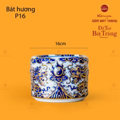 Bát Hương Men Lam Nổi Song Long Chầu Nguyệt Vẽ Vàng