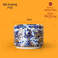 Bát Hương Men Lam Nổi Song Long Chầu Nguyệt Vẽ Vàng