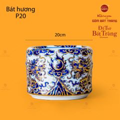 Bát Hương Men Lam Nổi Song Long Chầu Nguyệt Vẽ Vàng