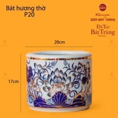 Bát Hương Men Lam Vẽ Vàng Họa Tiết Hoa Sen