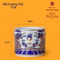 Bát Hương Men Lam Vẽ Vàng Song Long Chầu Ngọc