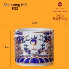 Bát Hương Men Lam Vẽ Vàng Song Long Chầu Ngọc