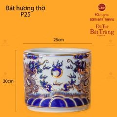 Bát Hương Men Lam Vẽ Vàng Song Long Chầu Ngọc