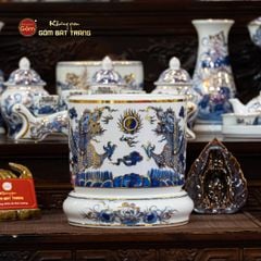 Bát Hương Men Lam Vẽ Vàng Song Long Chầu Ngọc