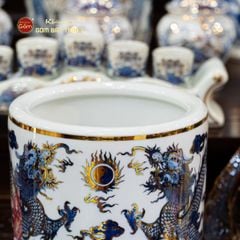 Bát Hương Men Lam Vẽ Vàng Song Long Chầu Ngọc