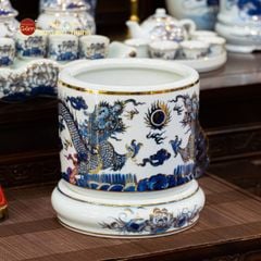 Bát Hương Men Lam Vẽ Vàng Song Long Chầu Ngọc