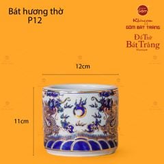 Bát Hương Men Lam Vẽ Vàng Song Long Chầu Ngọc