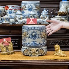 Bát Hương Thờ Men Rạn Họa Tiết Song Long Chầu Nguyệt