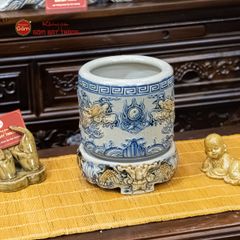 Bát Hương Thờ Men Rạn Họa Tiết Song Long Chầu Nguyệt
