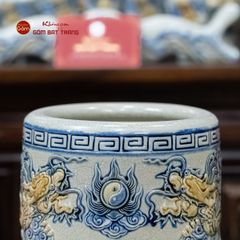 Bát Hương Thờ Men Rạn Họa Tiết Song Long Chầu Nguyệt