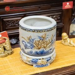 Bát Hương Thờ Men Rạn Họa Tiết Hoa Sen