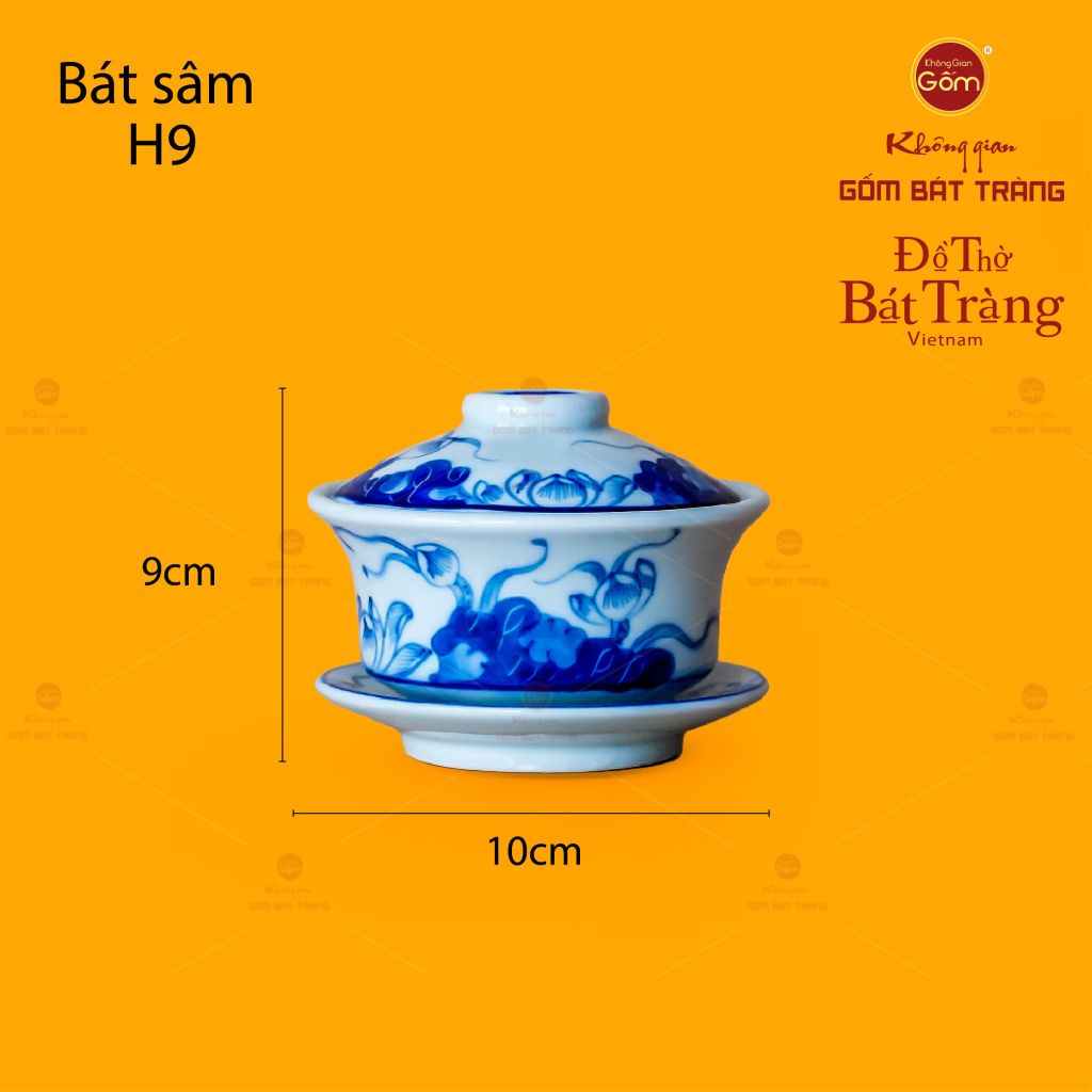Bát Sâm Men Lam Họa Tiết Hoa Sen