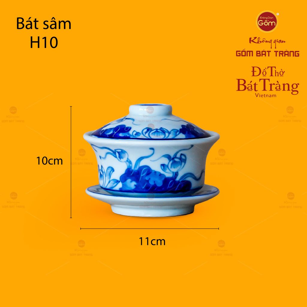 Bát Sâm Men Lam Họa Tiết Hoa Sen