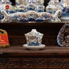 Bát Sâm Men Lam Vẽ Vàng Họa Tiết Hoa Sen