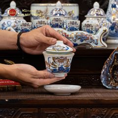 Bát Sâm Men Lam Vẽ Vàng Họa Tiết Hoa Sen