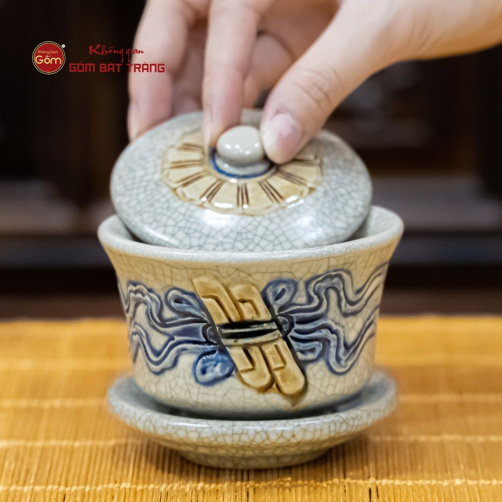 Bát Sâm Thờ Men Rạn Họa Tiết Cuốn Thư