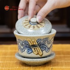 Bát Sâm Thờ Men Rạn Họa Tiết Cuốn Thư