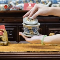 Bát Sâm Thờ Men Rạn Họa Tiết Cuốn Thư