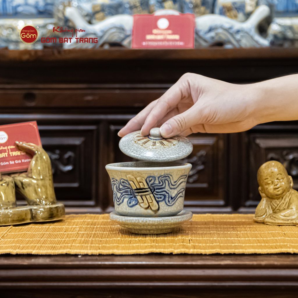 Bát Sâm Thờ Men Rạn Họa Tiết Cuốn Thư