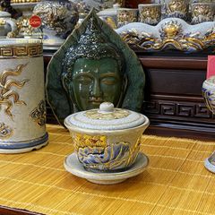 Bát Sâm Thờ Hoa Sen Men Rạn Vẽ Vàng