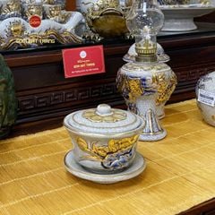 Bát Sâm Thờ Hoa Sen Men Rạn Vẽ Vàng