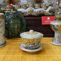 Bát Sâm Thờ Hoa Sen Men Rạn Vẽ Vàng