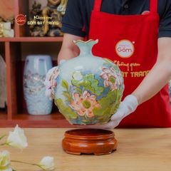 Quả Hút Lộc Đắp Nổi Vẽ Vàng Miệng Lượn Hoa Sen