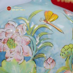 Quả Hút Lộc Đắp Nổi Vẽ Vàng Miệng Lượn Hoa Sen