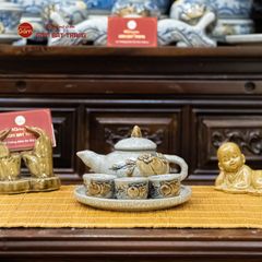 Bộ Ấm Chén Thờ Men Rạn Họa Tiết Hoa Đào