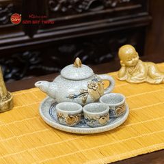 Bộ Ấm Chén Thờ Men Rạn Họa Tiết Hoa Đào