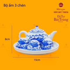 Bộ Ấm Chén Thờ Men Lam Họa Tiết Hoa Sen