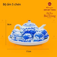 Bộ Ấm Chén Thờ Men Lam Họa Tiết Hoa Sen