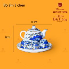 Bộ Ấm Chén Thờ Men Lam Nổi Vẽ Vàng
