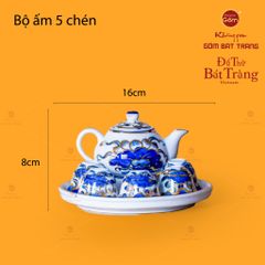 Bộ Ấm Chén Thờ Men Lam Nổi Vẽ Vàng