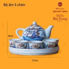 Bộ Ấm Chén Thờ Men Lam Vẽ Vàng Họa Tiết Hoa Sen