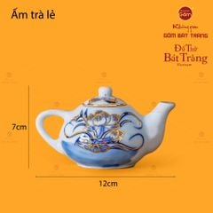 Bộ Ấm Chén Thờ Men Lam Vẽ Vàng Họa Tiết Hoa Sen