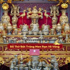 Bộ Đồ Thờ Bát Tràng Gia Tiên Men Rạn Rồng Vẽ Vàng
