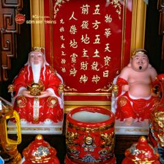 Bộ Đồ Thờ Thần Tài Thổ Địa Men Đỏ Vẽ Vàng