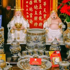 Bộ Đồ Thờ Thần Tài Thổ Địa Men Rạn Vẽ Vàng