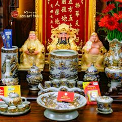 Bộ Đồ Thờ Thần Tài Thổ Địa Men Rạn Vẽ Vàng