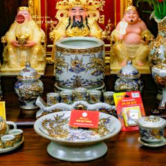 Bộ Đồ Thờ Thần Tài Thổ Địa Men Rạn Vẽ Vàng