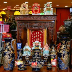 Bộ Đồ Thờ Thần Tài Thổ Địa Xanh Coban Vẽ Vàng