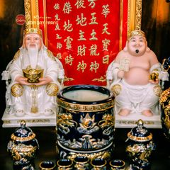 Bộ Đồ Thờ Thần Tài Thổ Địa Xanh Coban Vẽ Vàng