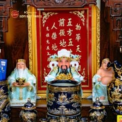 Bộ Đồ Thờ Thần Tài Thổ Địa Xanh Coban Vẽ Vàng
